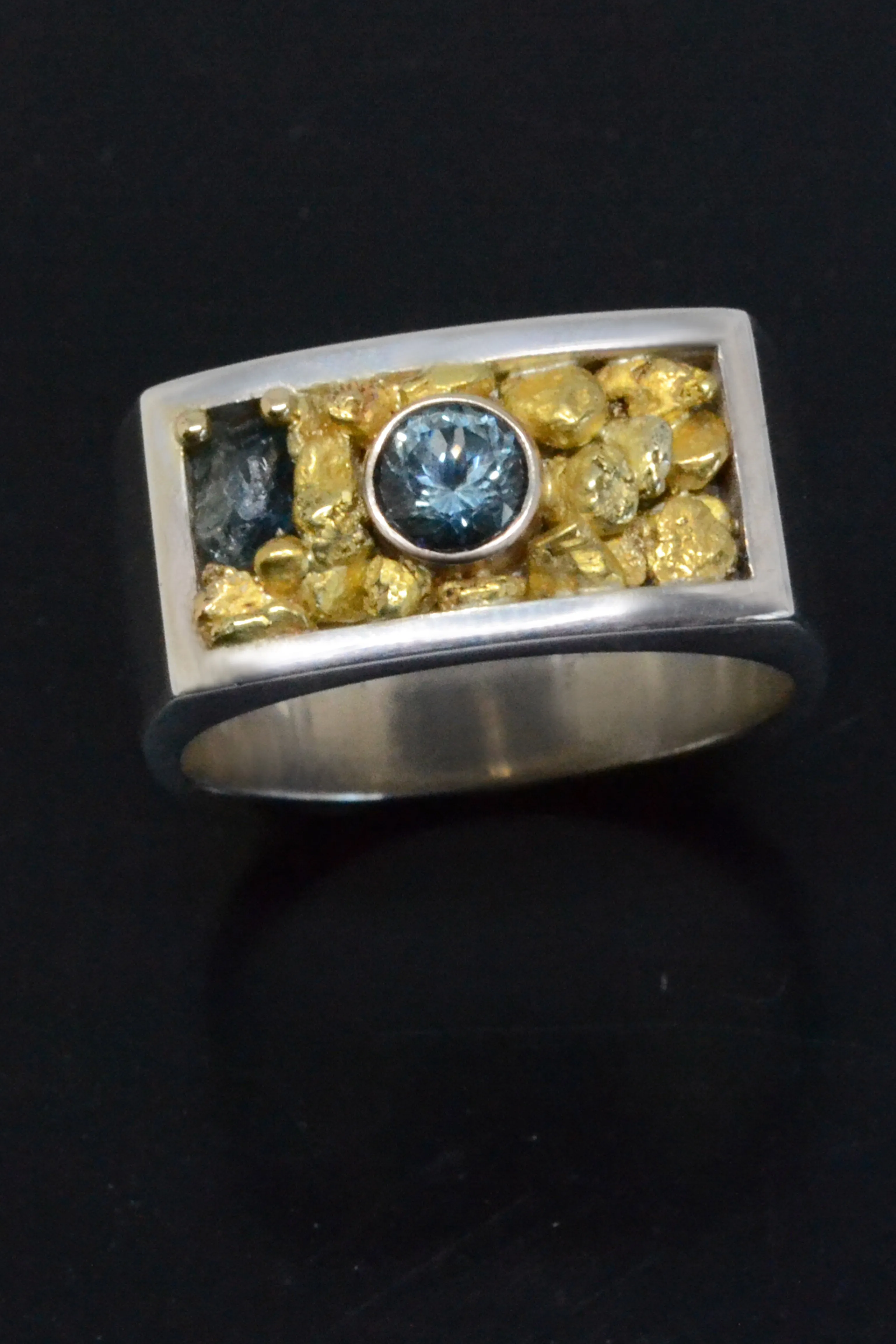 Montana Sapphire Ring with Natural Gold Nuggets
