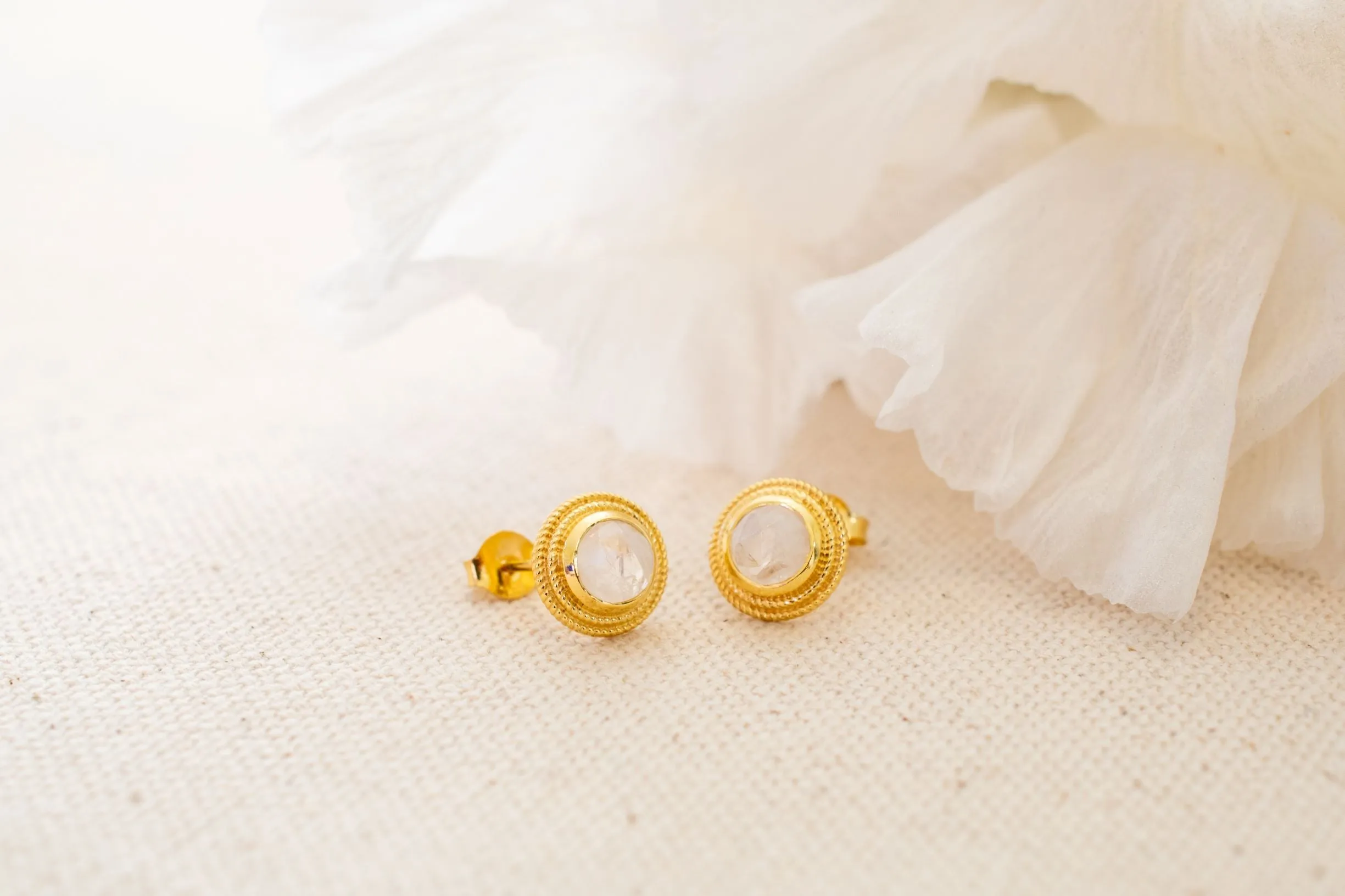 Moonstone Goddess Glow Stud Earrings, 18k Gold over Sterling Silver