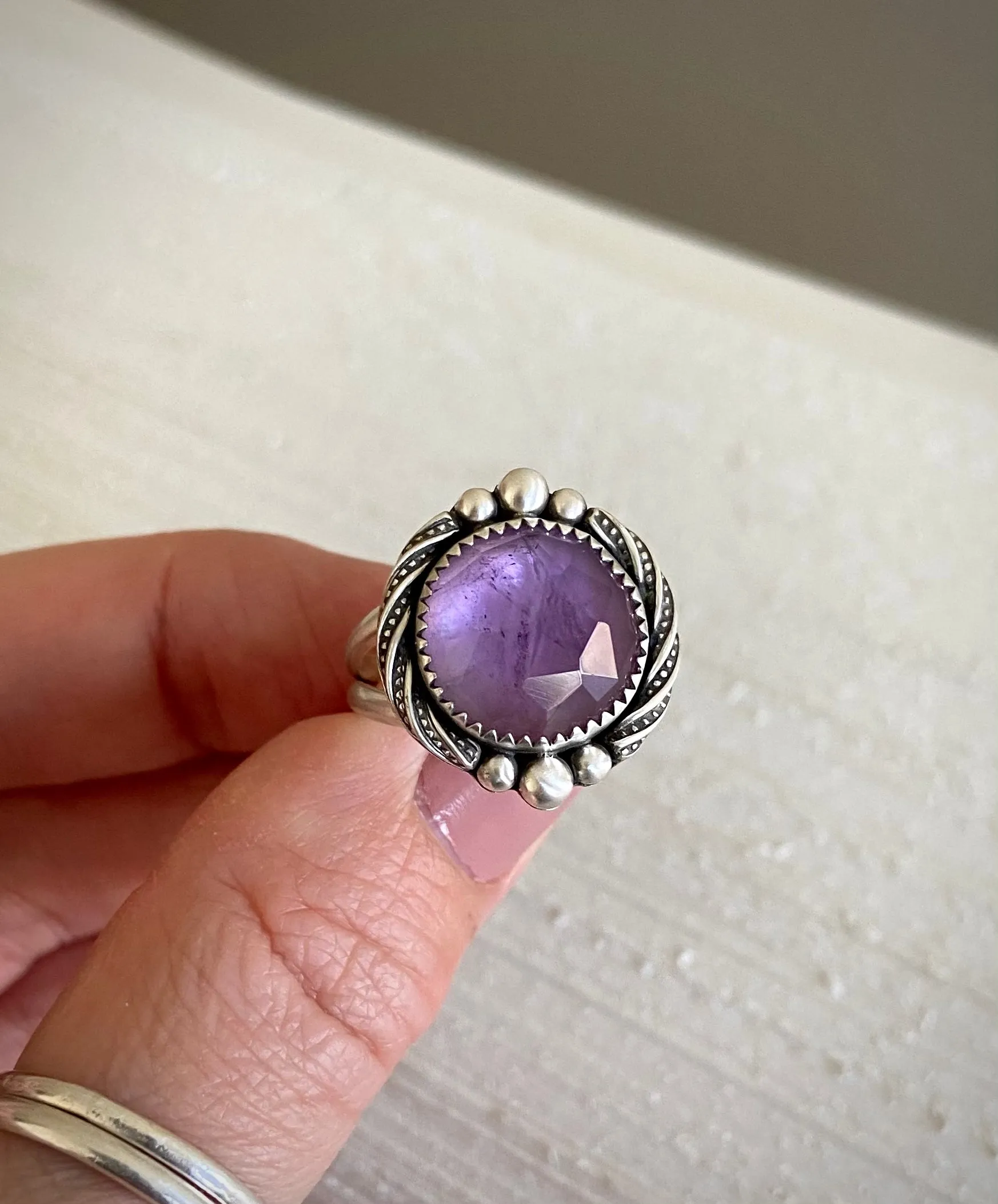 Mother of Pearl & Amethyst Ring