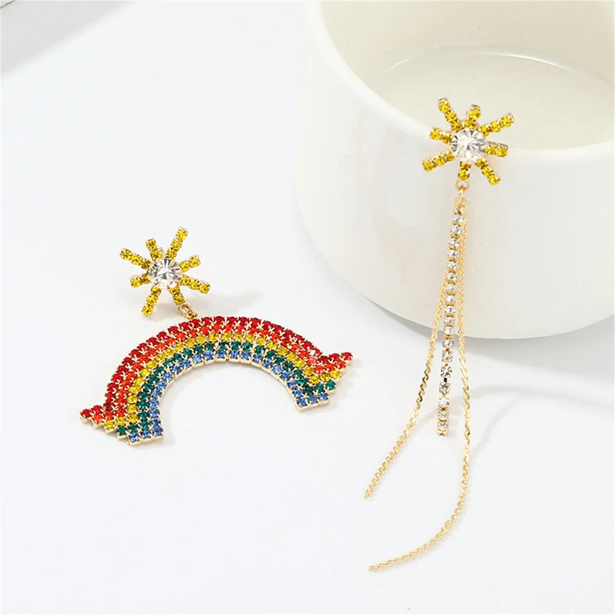 Multicolor Cubic Zirconia & 18K Gold-Plated Rainbow Mismatch Drop Earrings