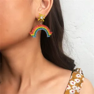 Multicolor Cubic Zirconia & 18K Gold-Plated Rainbow Mismatch Drop Earrings