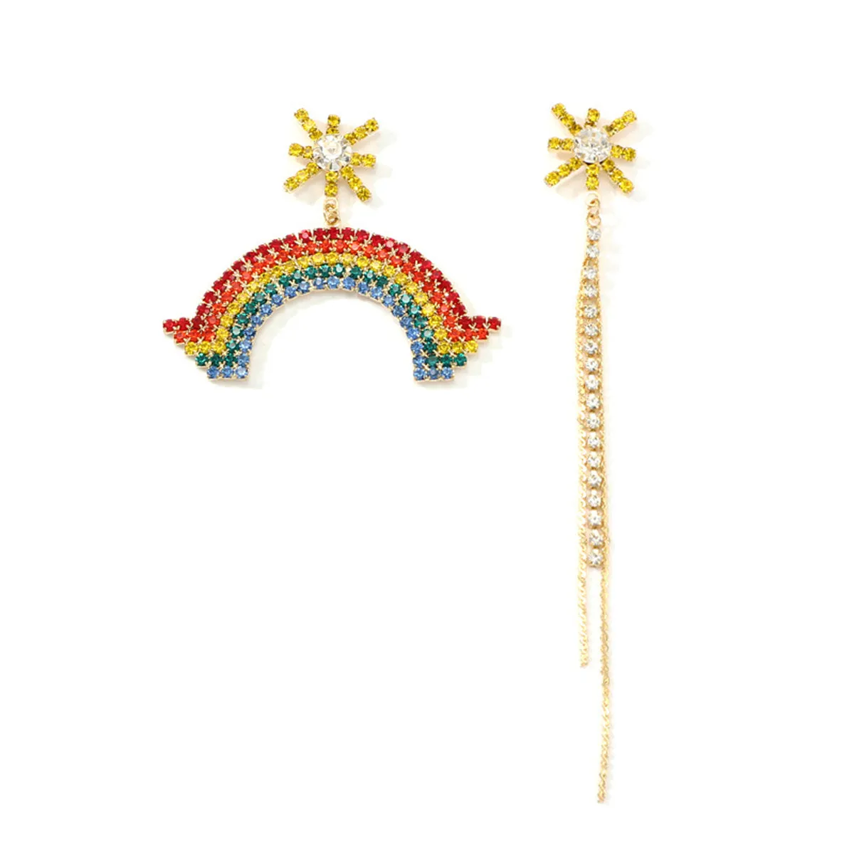 Multicolor Cubic Zirconia & 18K Gold-Plated Rainbow Mismatch Drop Earrings
