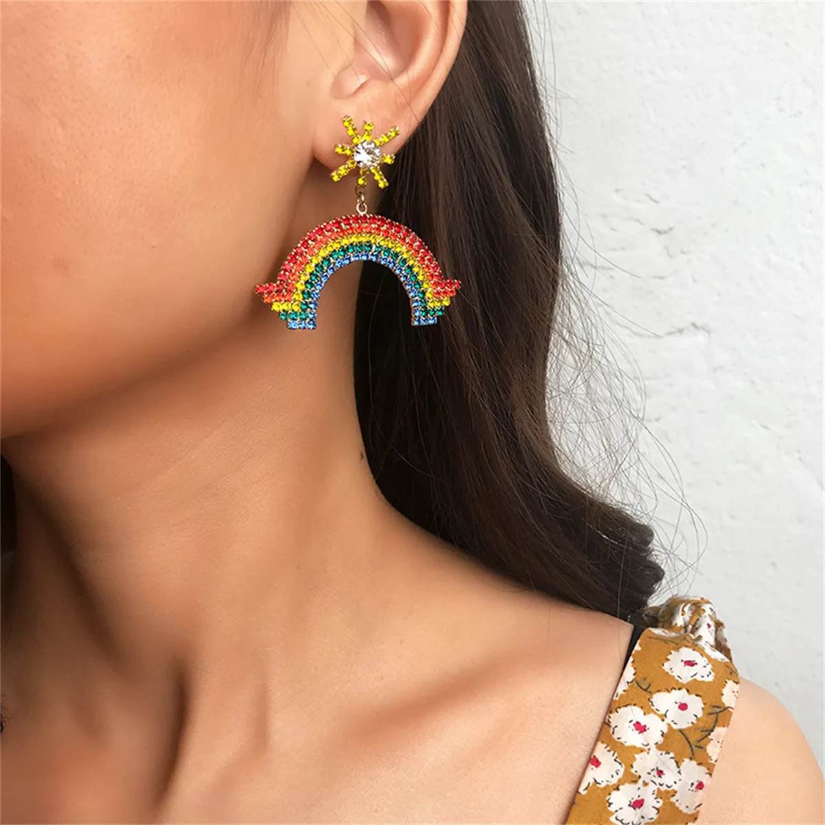 Multicolor Cubic Zirconia & 18K Gold-Plated Rainbow Mismatch Drop Earrings