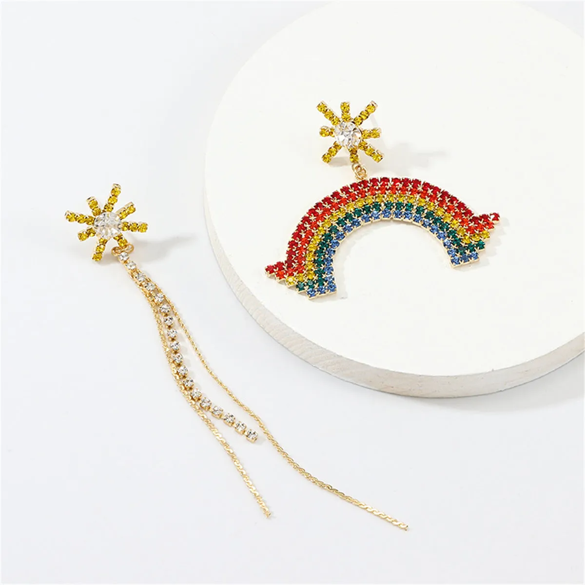 Multicolor Cubic Zirconia & 18K Gold-Plated Rainbow Mismatch Drop Earrings