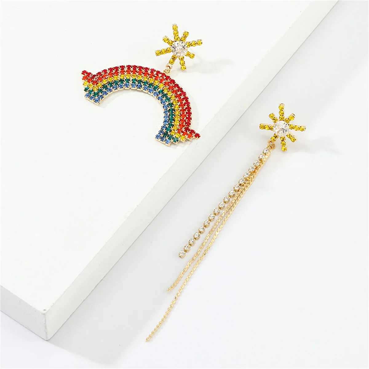 Multicolor Cubic Zirconia & 18K Gold-Plated Rainbow Mismatch Drop Earrings