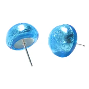 Murano Glass Aqua Silver Button Post Earrings, Sterling Silver Stud Earrings