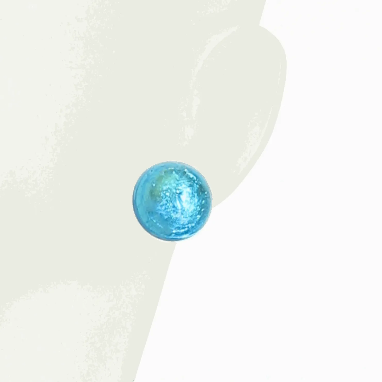 Murano Glass Aqua Silver Button Post Earrings, Sterling Silver Stud Earrings
