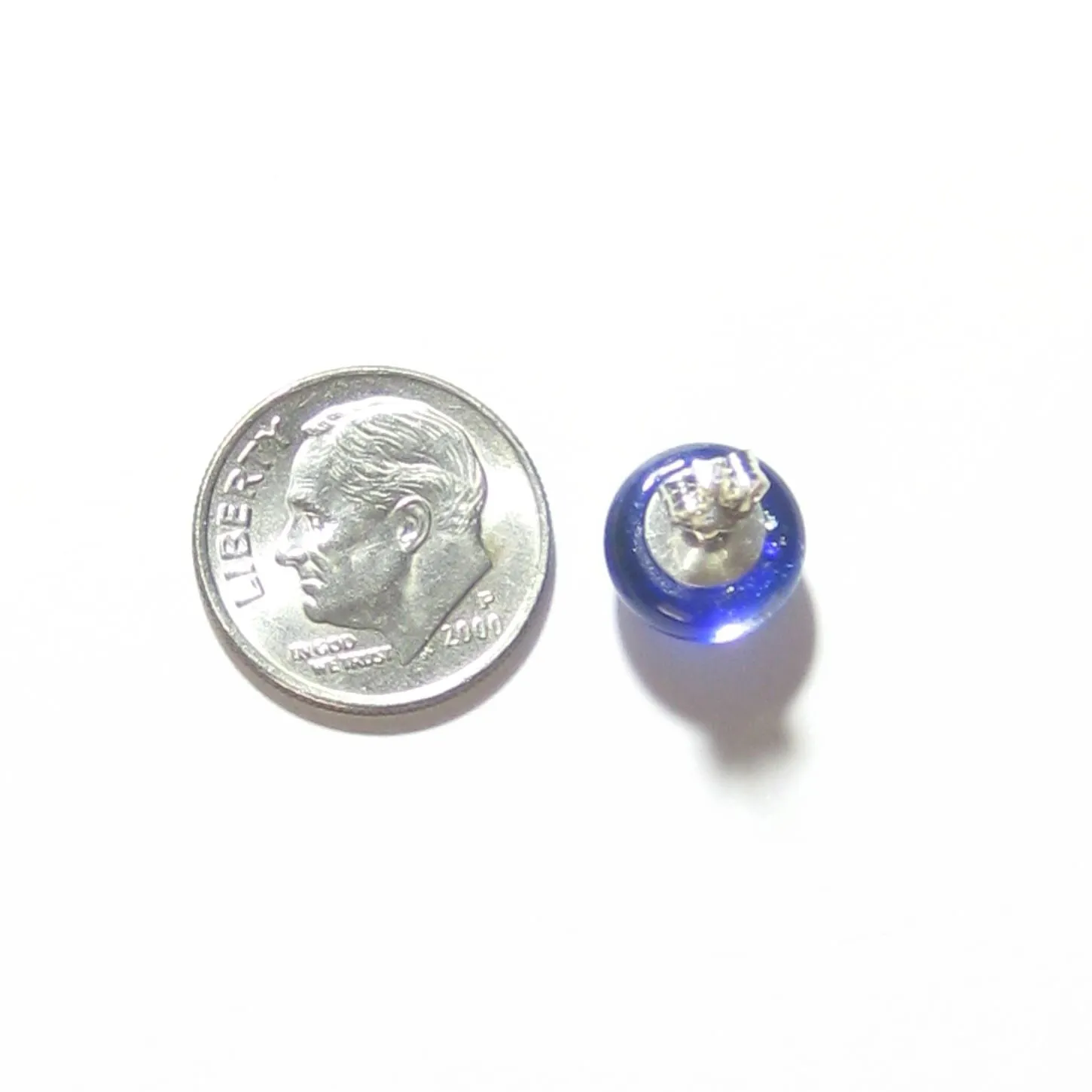 Murano Glass Cobalt Blue Silver Dichroic Button Earrings, 10mm, Stud Earrings