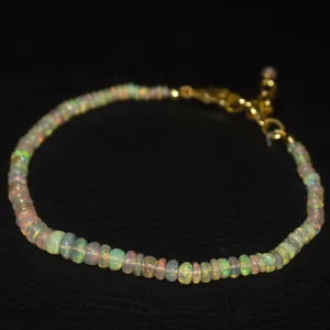 Natural Fire Ethiopian Opal Smooth Rondelle Gold Vermeil Bracelet 3mm 5mm 9"