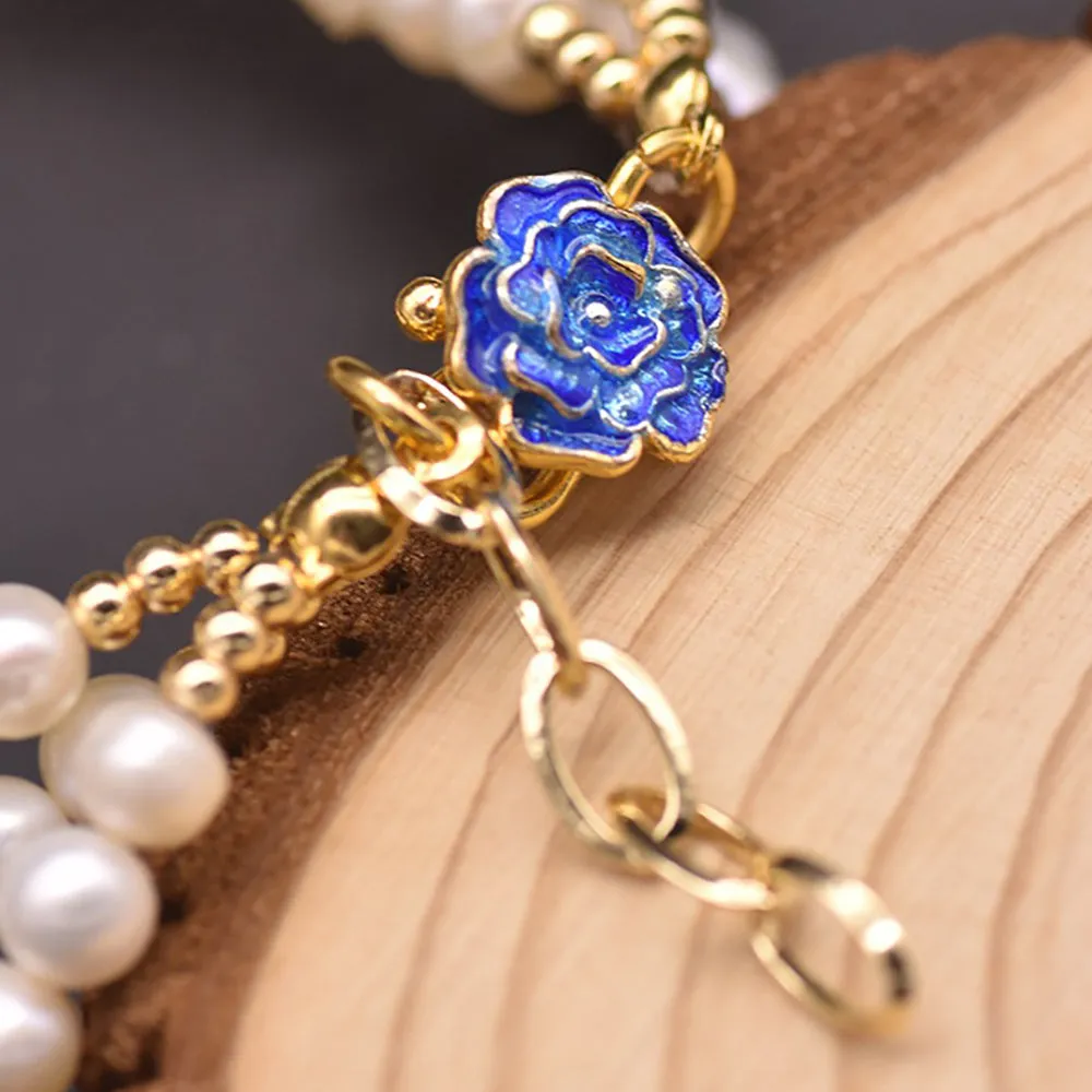 Natural Freshwater Pearl Bracelet Cloisonne Bangle Women Fashion Retro Jewelry