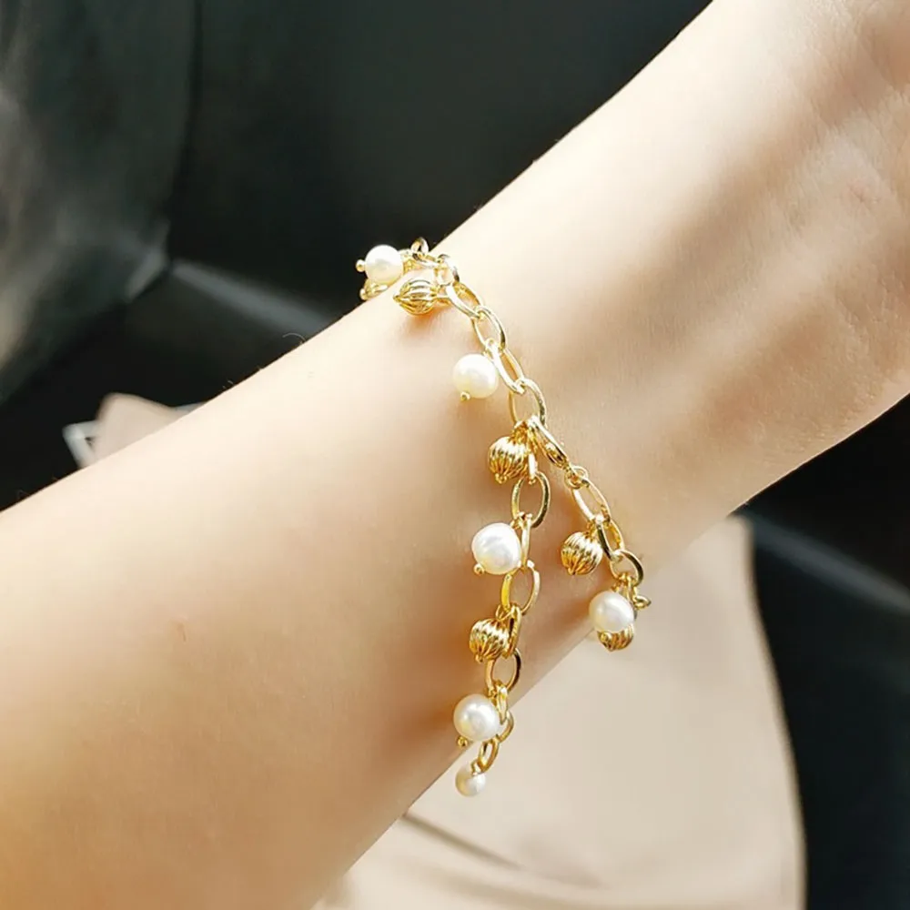 Natural Freshwater Pearl Bracelet Gold Plated Women Fashion Jewelry Adjustable
