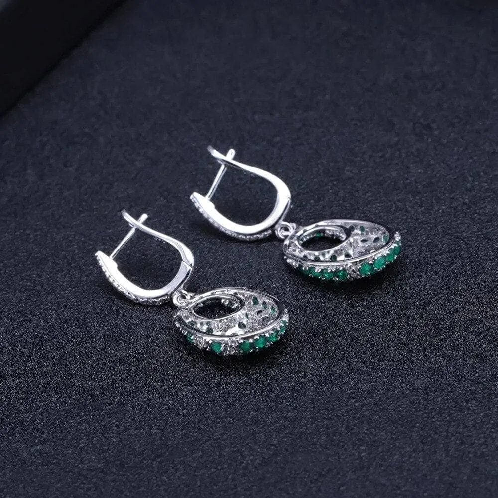 Natural Green Agate Gemstone Vintage Drop Earrings