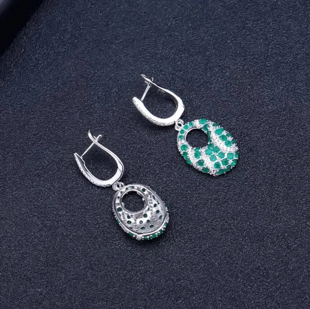 Natural Green Agate Gemstone Vintage Drop Earrings