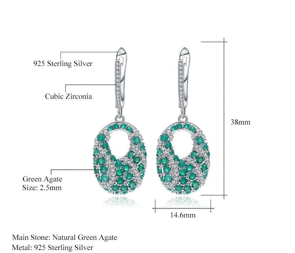Natural Green Agate Gemstone Vintage Drop Earrings