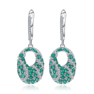 Natural Green Agate Gemstone Vintage Drop Earrings