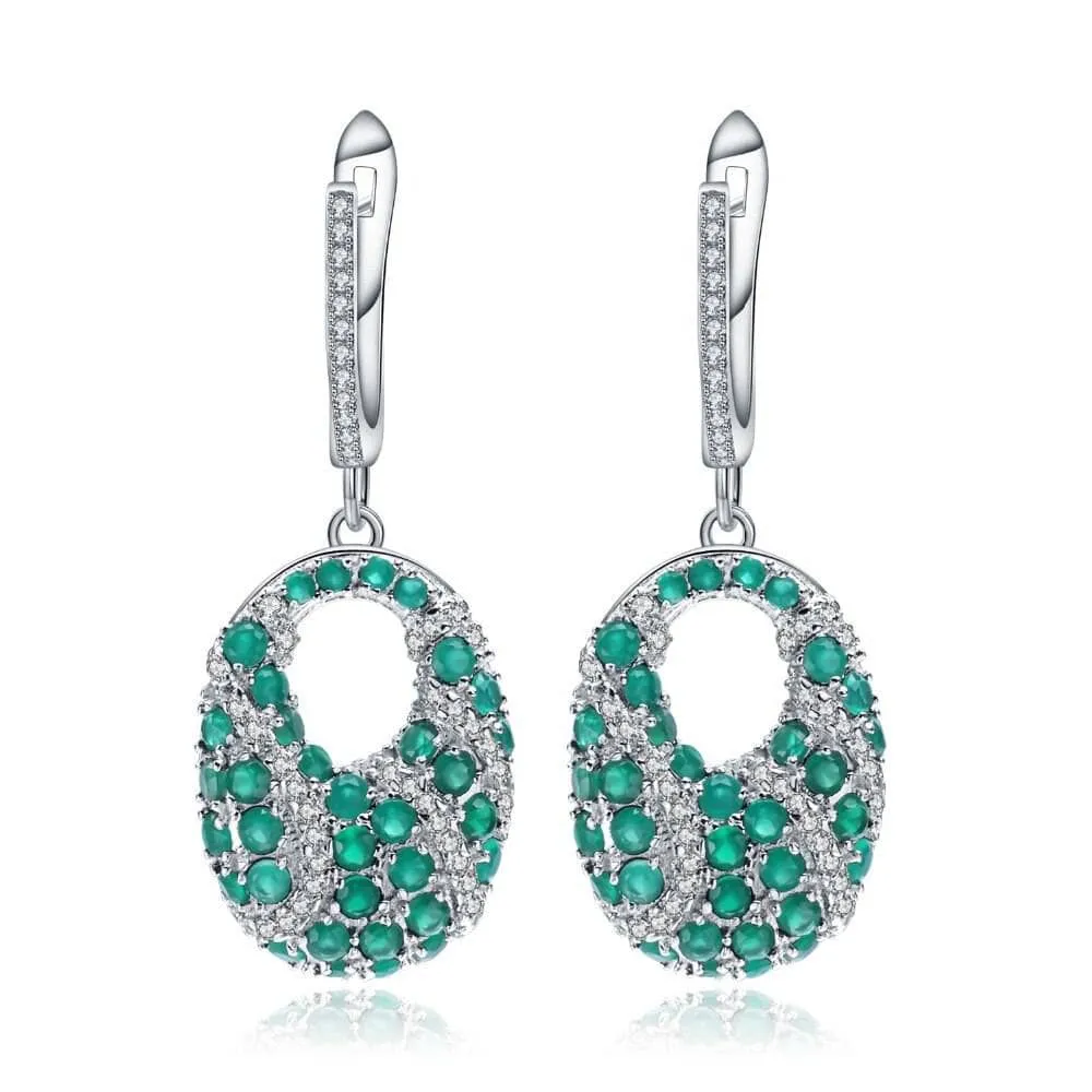 Natural Green Agate Gemstone Vintage Drop Earrings