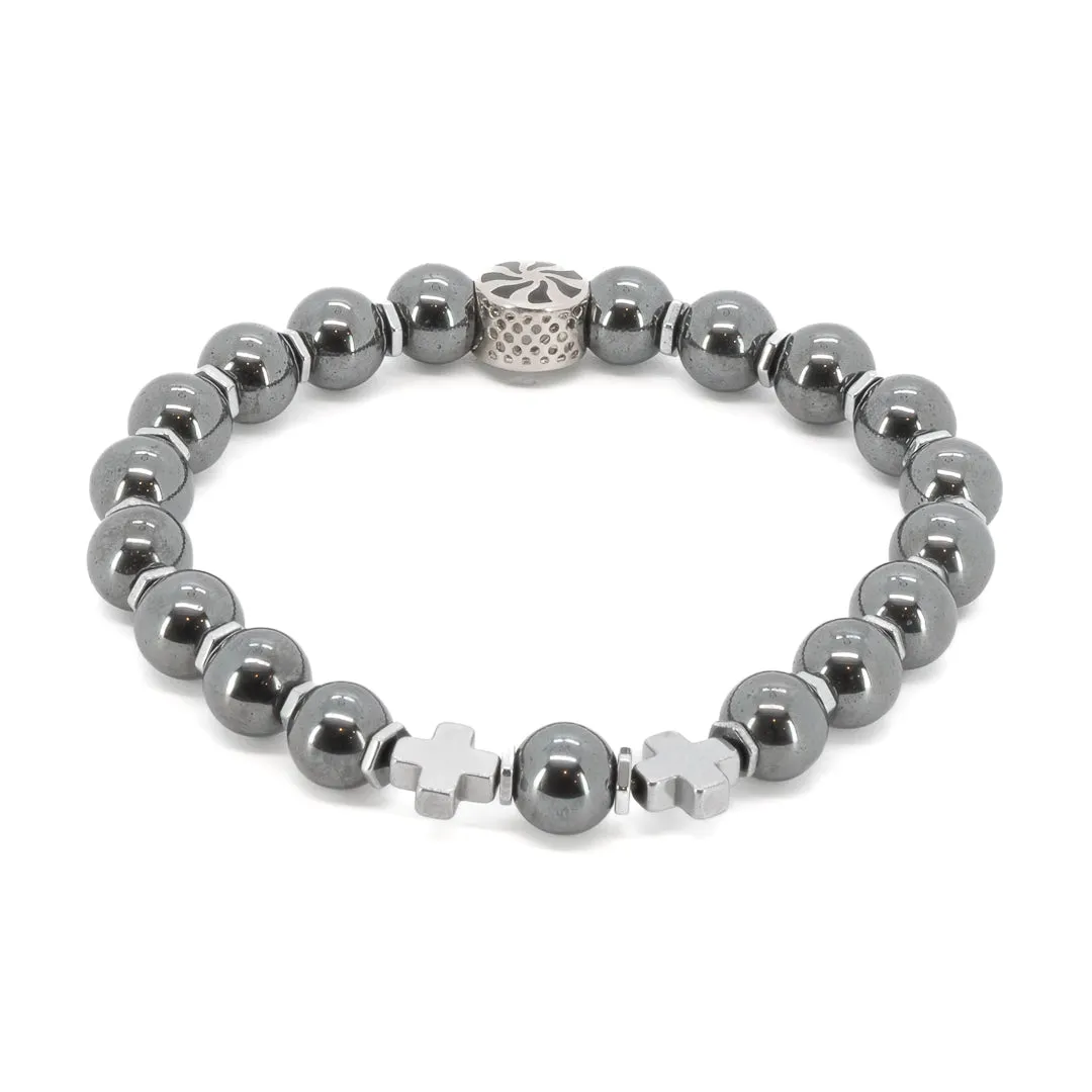 Natural Hematite Stone Sterling Silver Accent Beaded Bracelet
