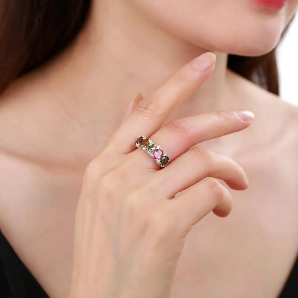 Natural Tourmaline Gemstone Wedding Ring Band