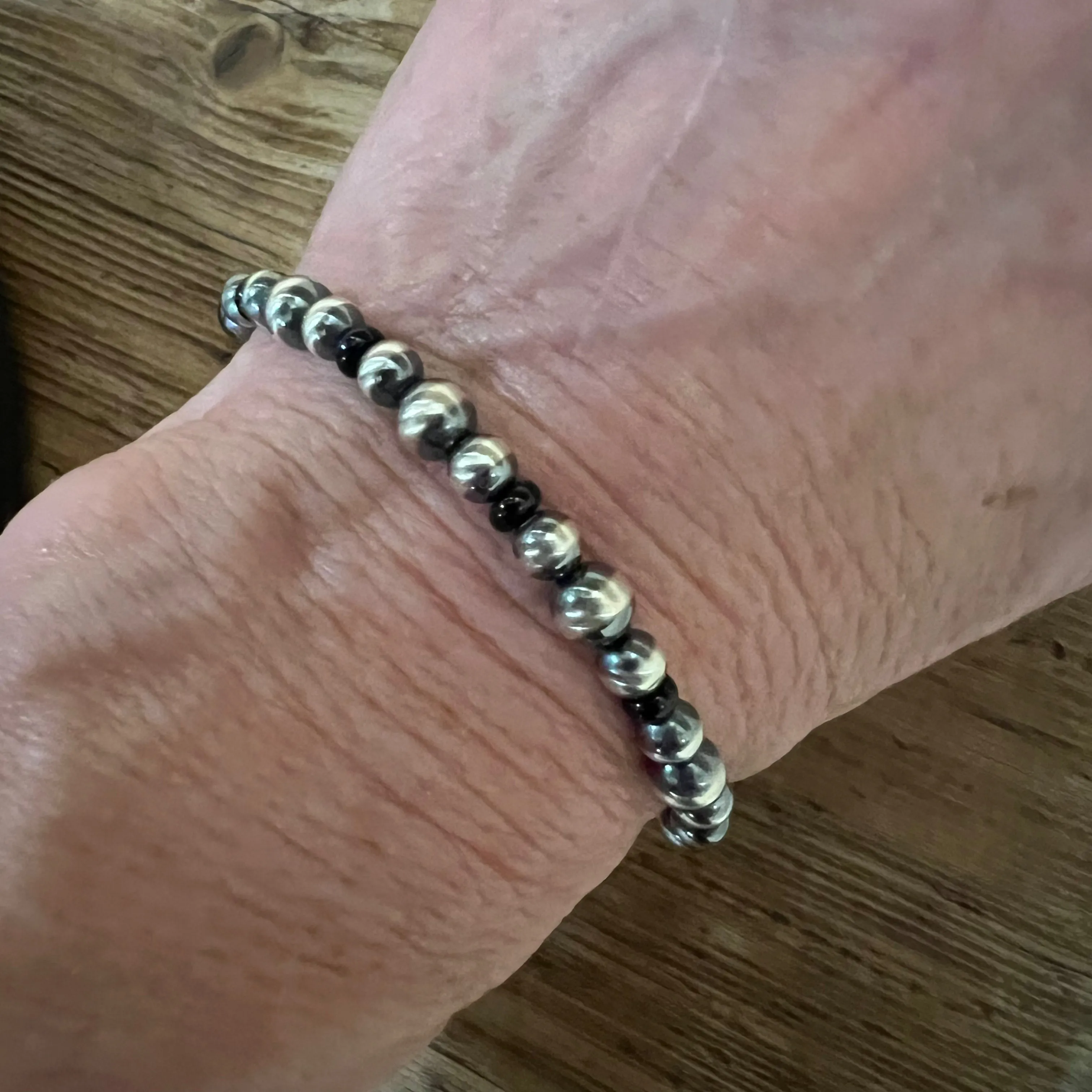 Navajo Pearl and Black Onyx Bracelet