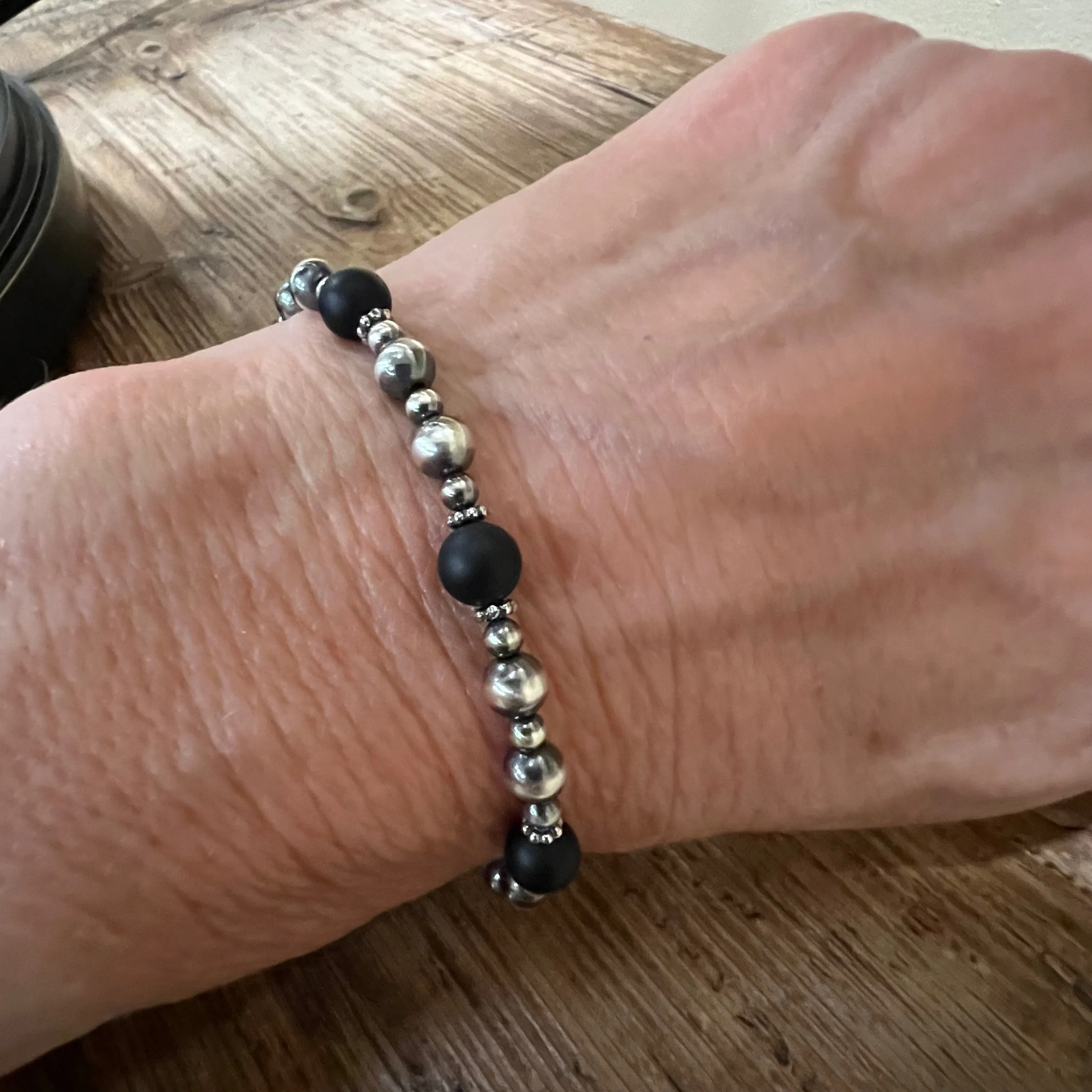 Navajo Pearl Black Onyx Bracelet