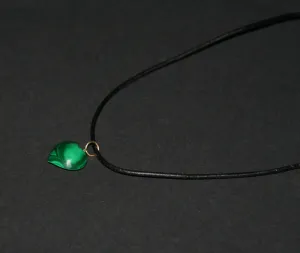 Necklace Malachite Heart Pendant Vintage on Leather 20" L