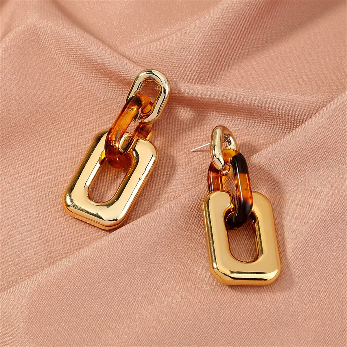 Orange & 18K Gold-Plated Link Rectangle Drop Earrings