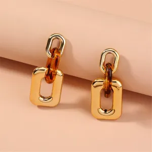 Orange & 18K Gold-Plated Link Rectangle Drop Earrings