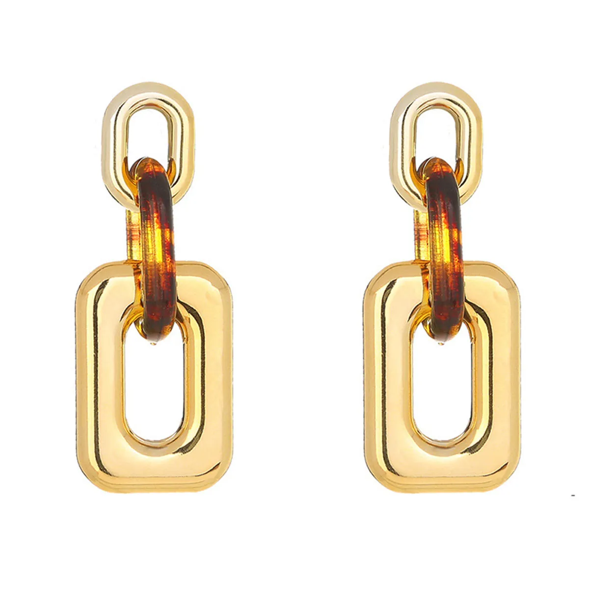 Orange & 18K Gold-Plated Link Rectangle Drop Earrings