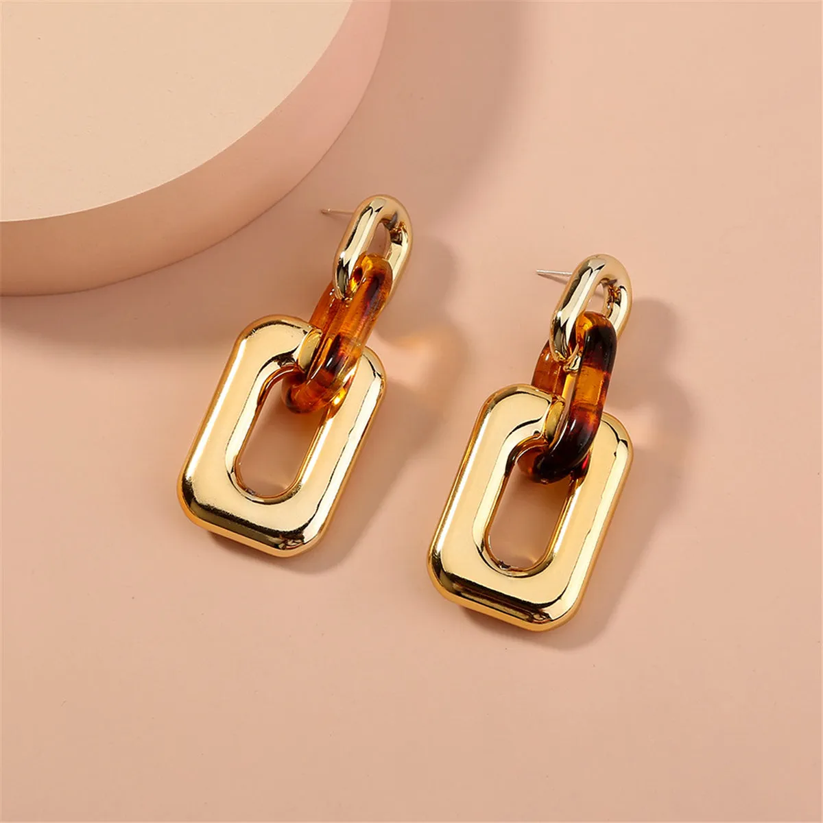 Orange & 18K Gold-Plated Link Rectangle Drop Earrings