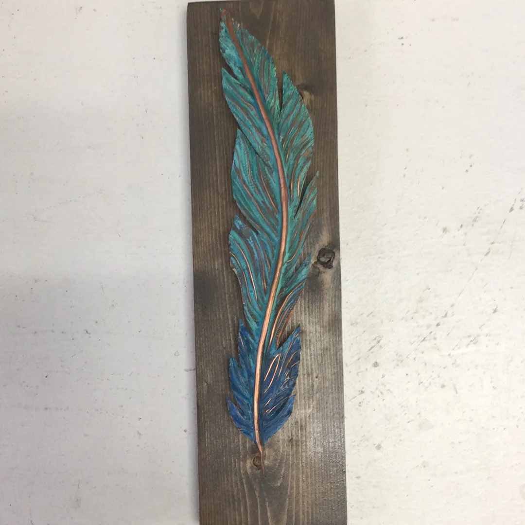 Oxidized Copper Feather - Teal