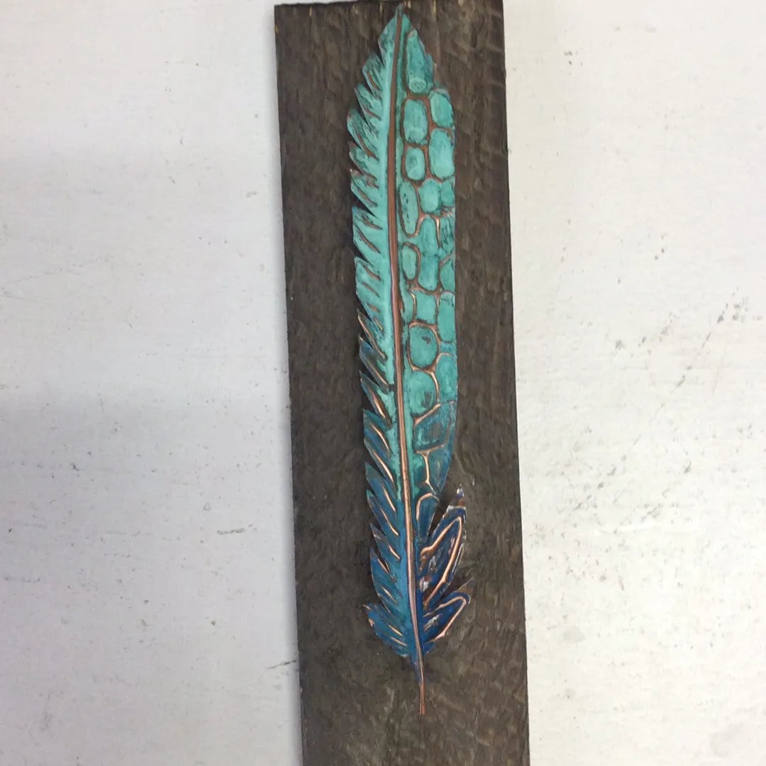Oxidized Copper Feather - Teal