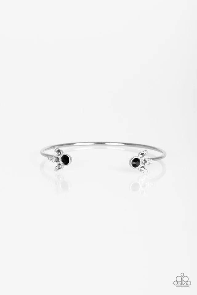 Paparazzi " A Bit RIch " Silver Metal Hematite & Black Rhinestone Cuff Bracelet