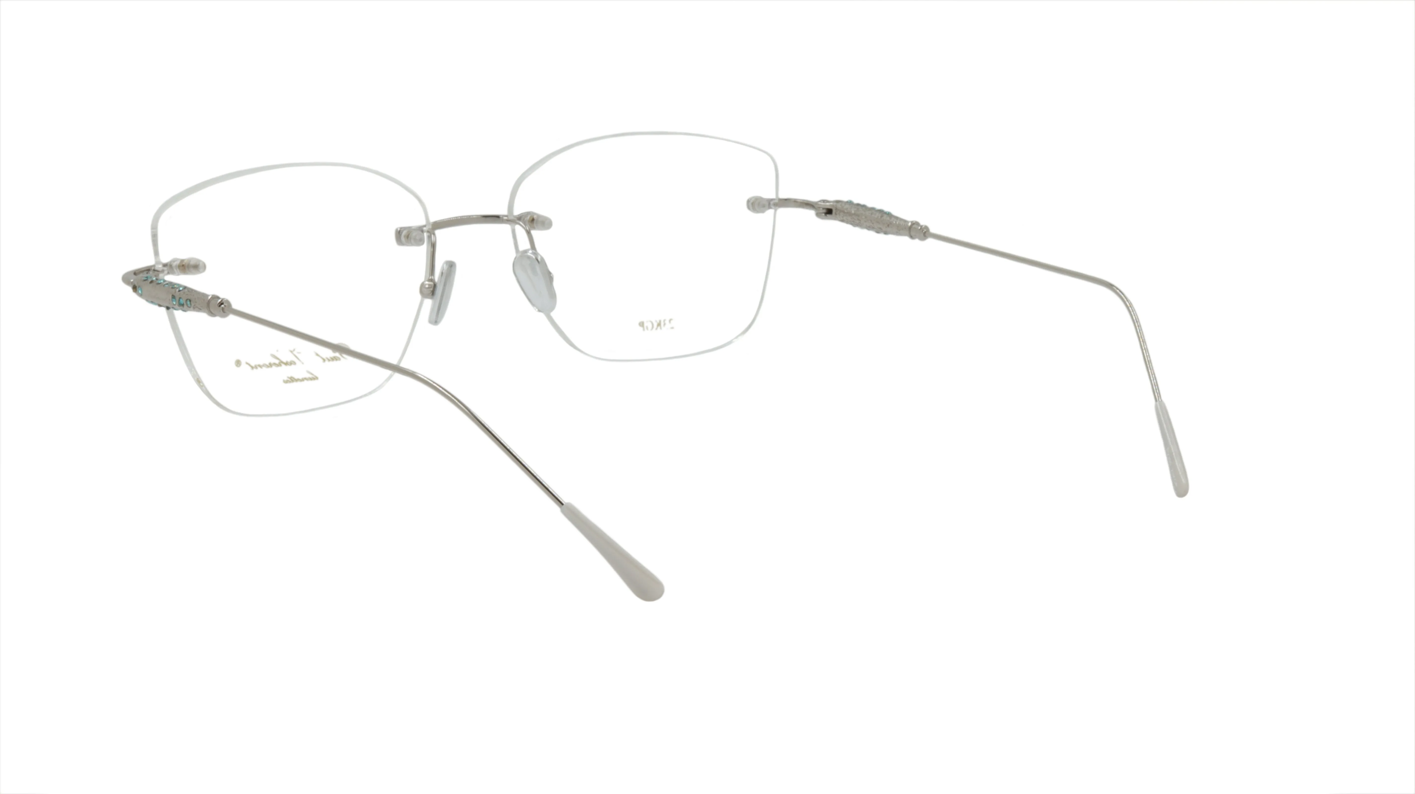 Paul Vosheront Soft Rectangle Silver Metal Optical Eyeframes with Blue Gems