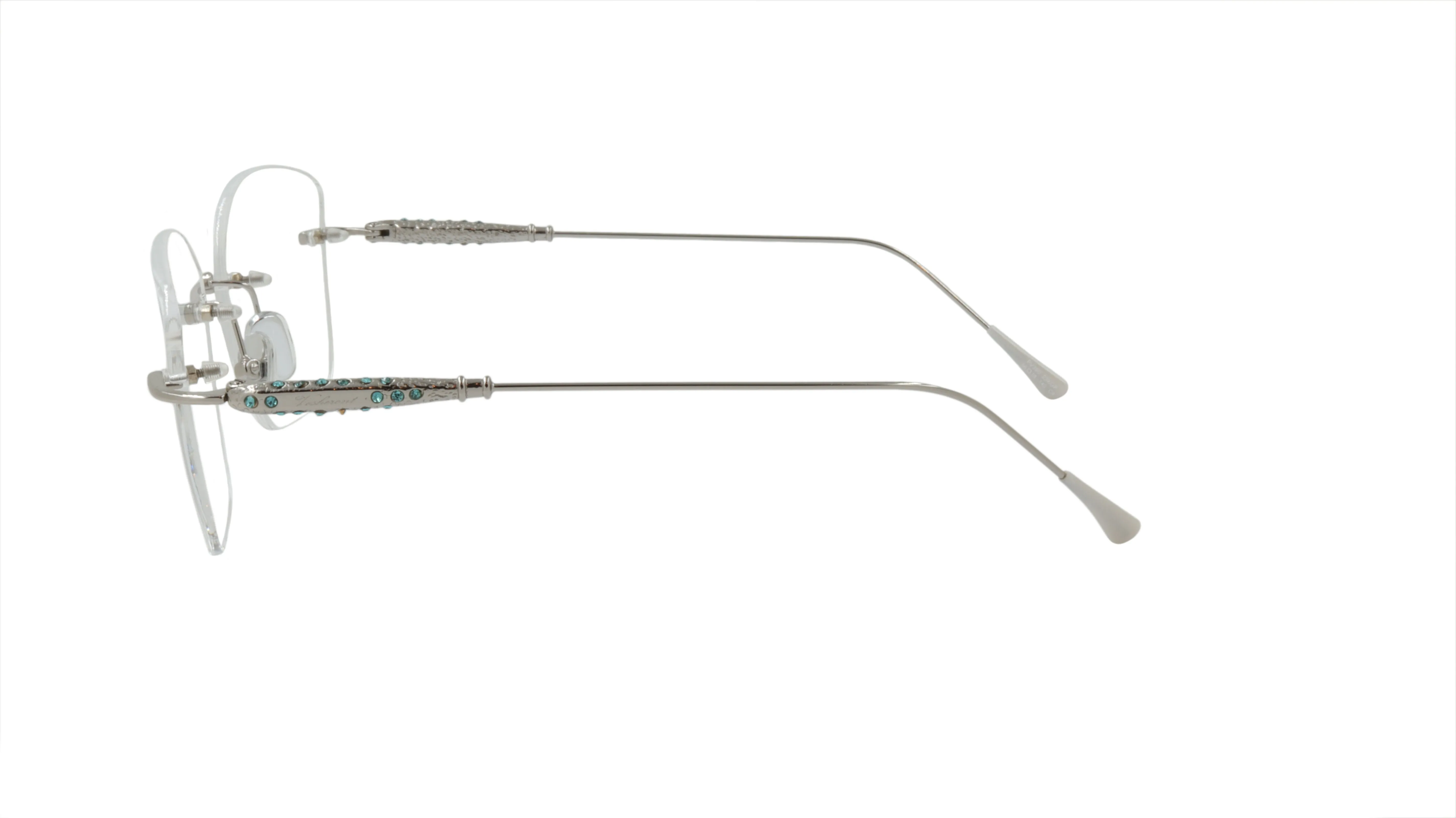 Paul Vosheront Soft Rectangle Silver Metal Optical Eyeframes with Blue Gems