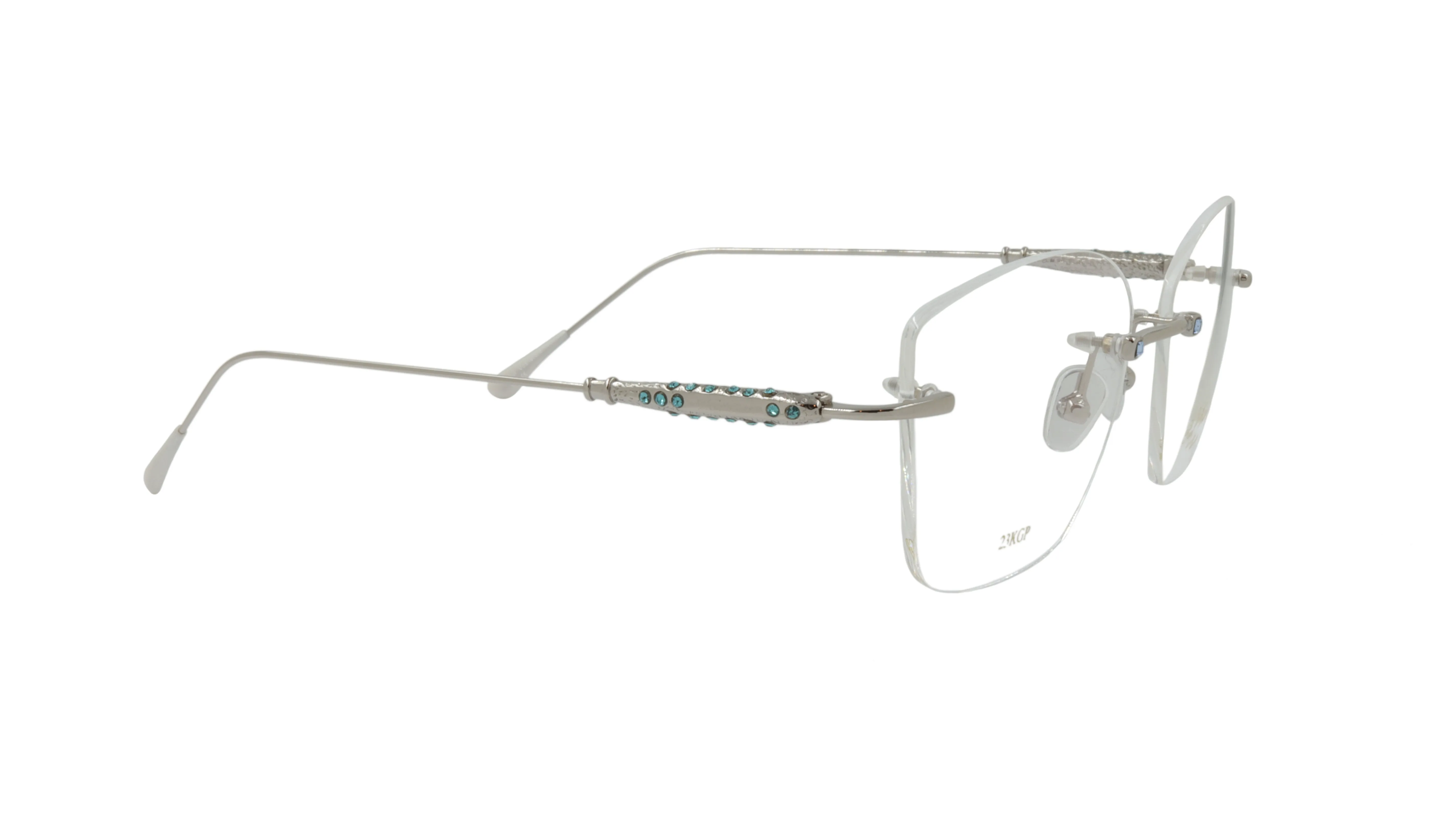 Paul Vosheront Soft Rectangle Silver Metal Optical Eyeframes with Blue Gems