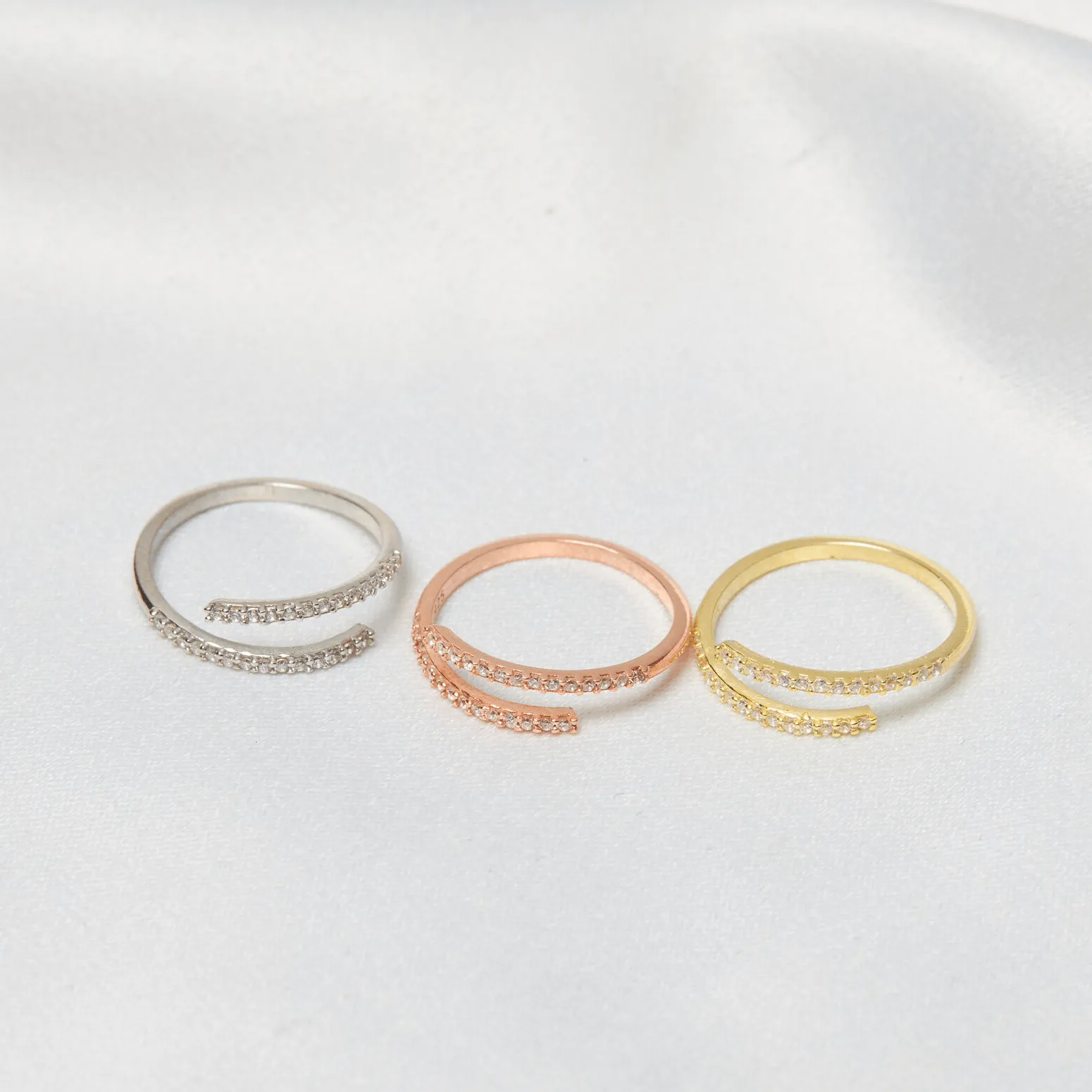 Pavé CZ Multi Row Open Ring in Solid 925 Sterling Silver