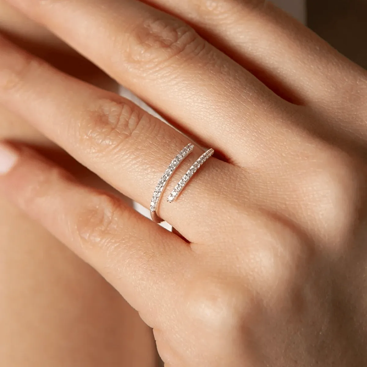 Pavé CZ Multi Row Open Ring in Solid 925 Sterling Silver