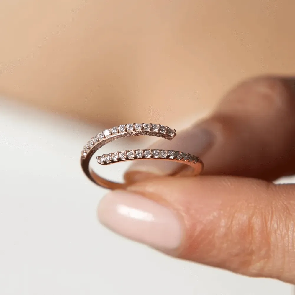 Pavé CZ Multi Row Open Ring in Solid 925 Sterling Silver