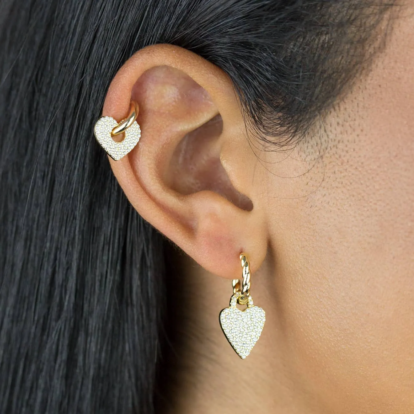 Pavé Heart Rope Huggie Earring