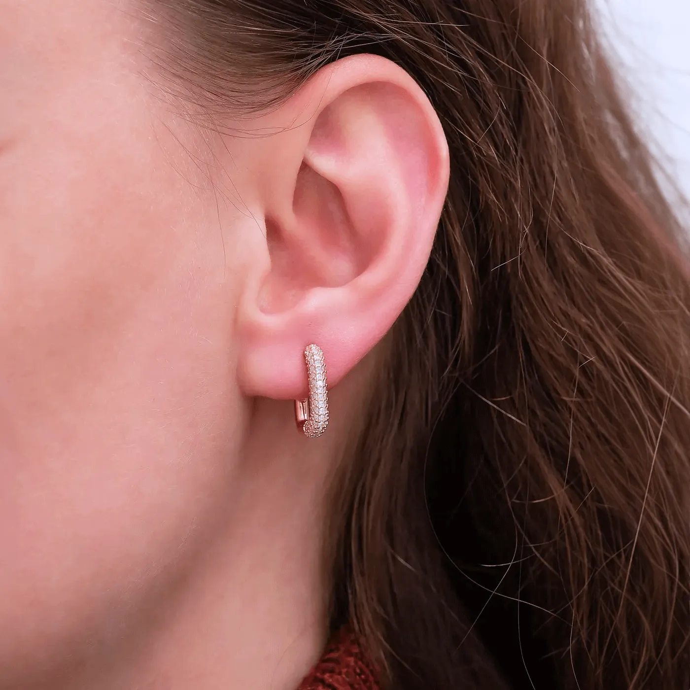Pave Cubic Zirconia Silver Huggie Hoops Earrings