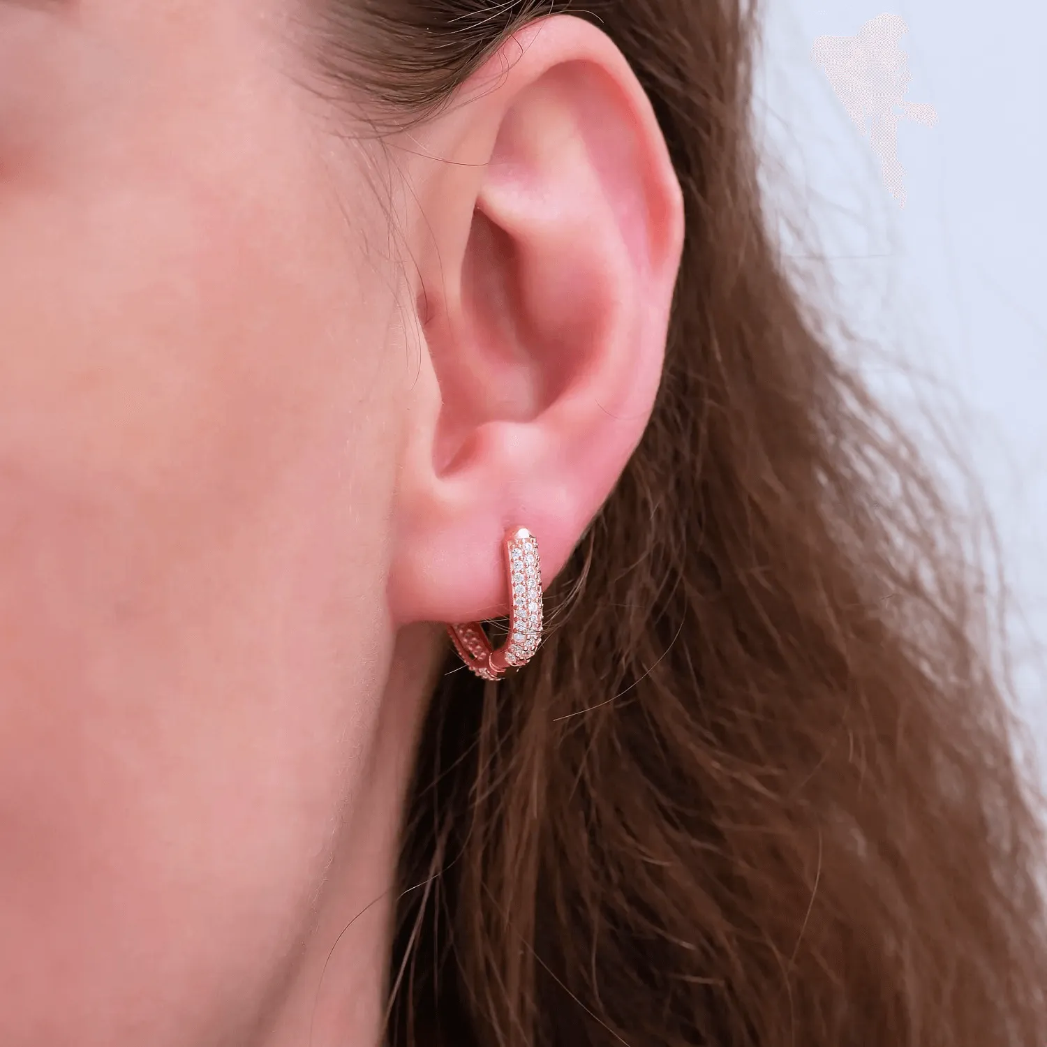 Pave Cubic Zirconia Silver Huggie Hoops Earrings
