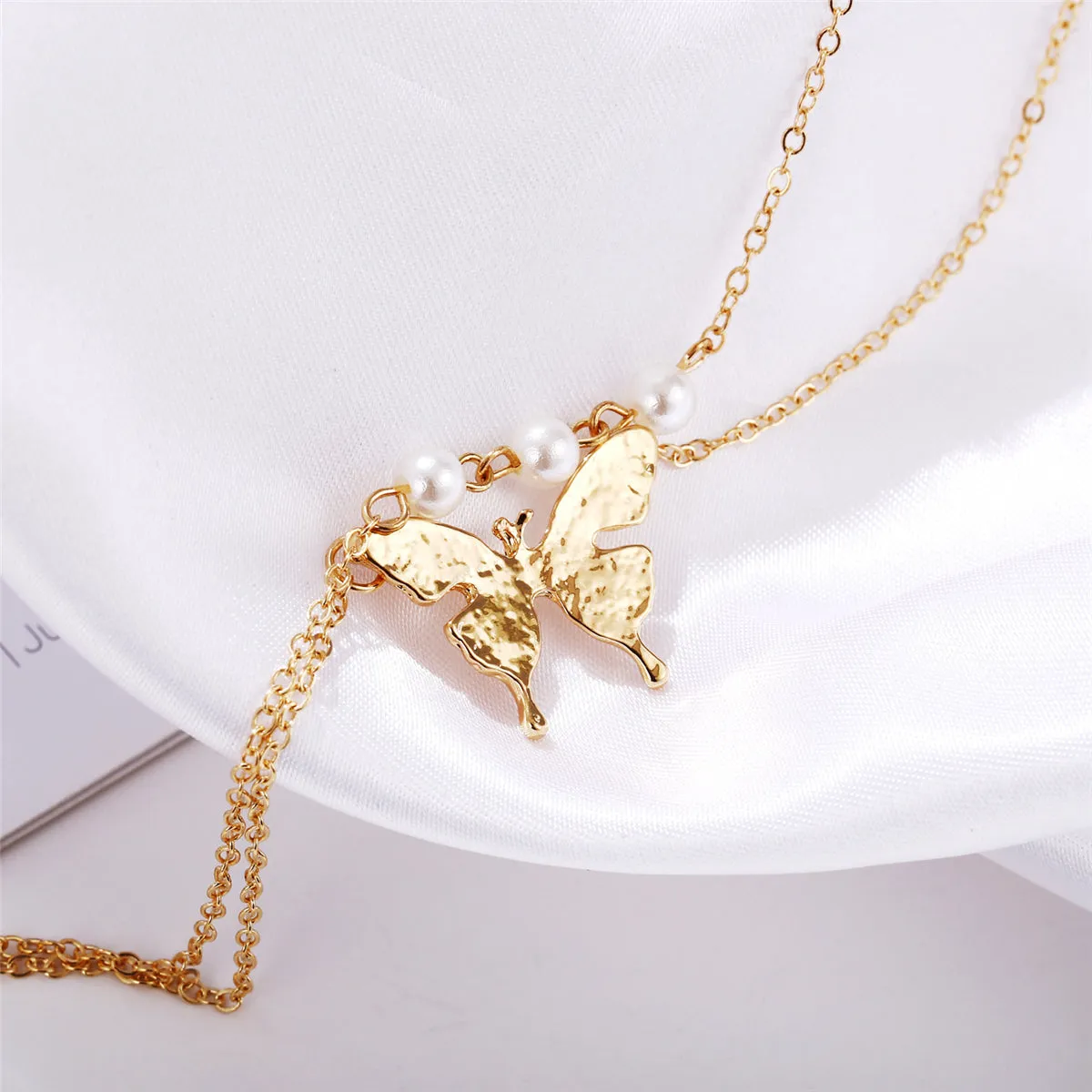 Pearl & 18K Gold-Plated Butterfly Dual-Chain Pendant Necklace