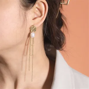 Pearl & 18K Gold-Plated Floral Tassel Drop Earrings