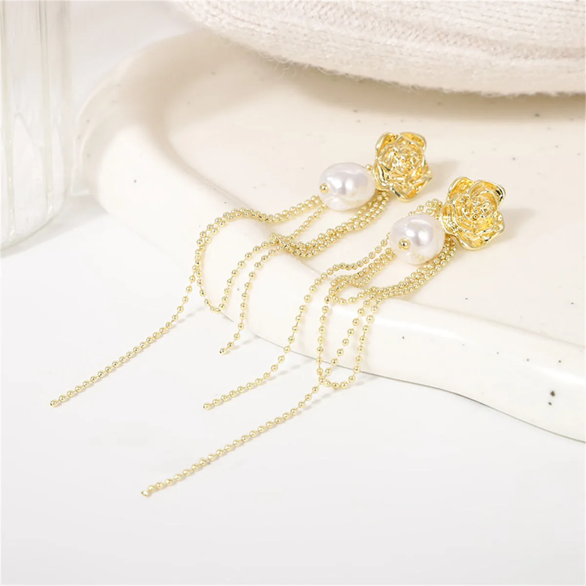 Pearl & 18K Gold-Plated Floral Tassel Drop Earrings