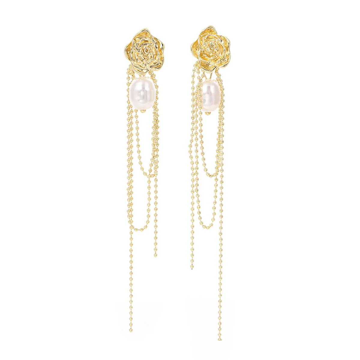 Pearl & 18K Gold-Plated Floral Tassel Drop Earrings