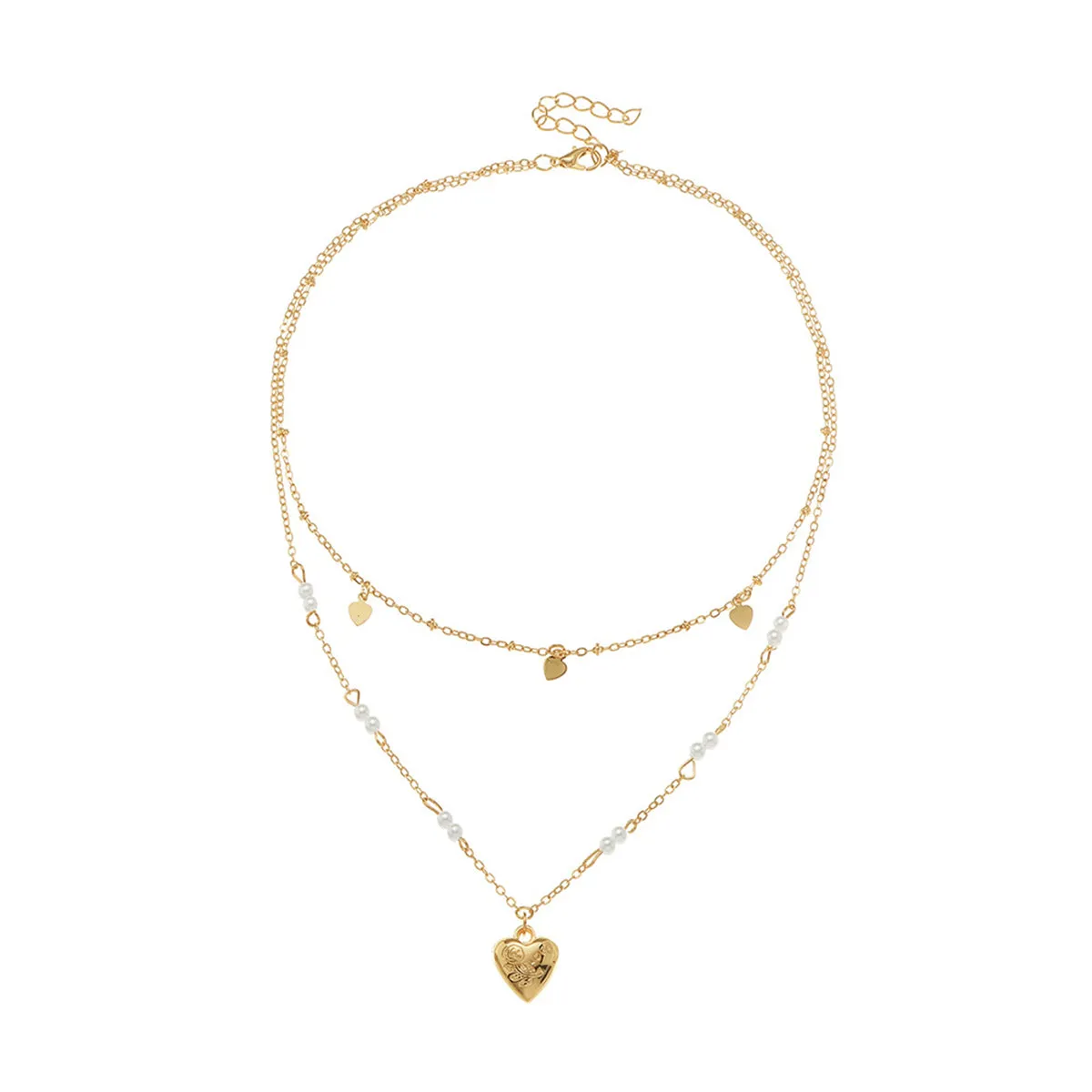 Pearl & 18K Gold-Plated Heart Pendant Layered Necklace