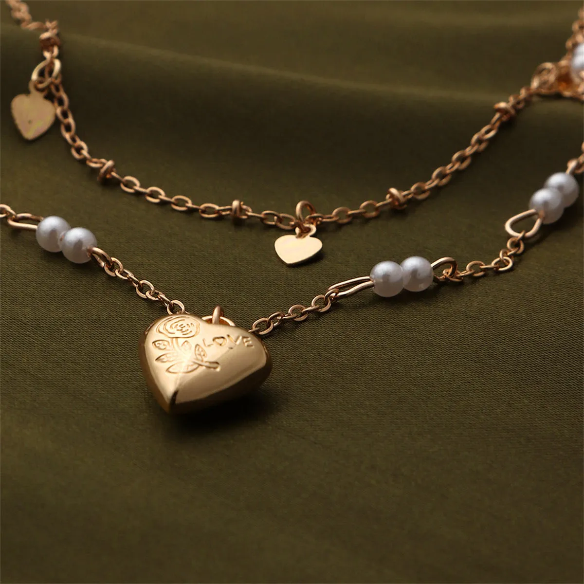 Pearl & 18K Gold-Plated Heart Pendant Layered Necklace