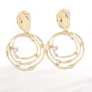 Pearl & 18K Gold-Plated Layered Circle Drop Earrings