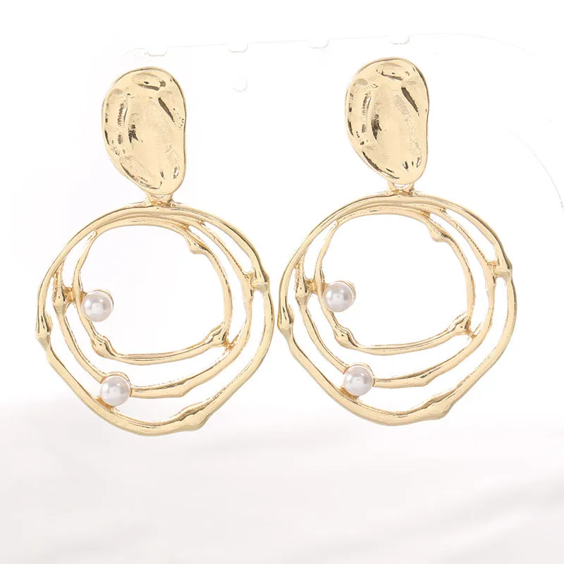 Pearl & 18K Gold-Plated Layered Circle Drop Earrings