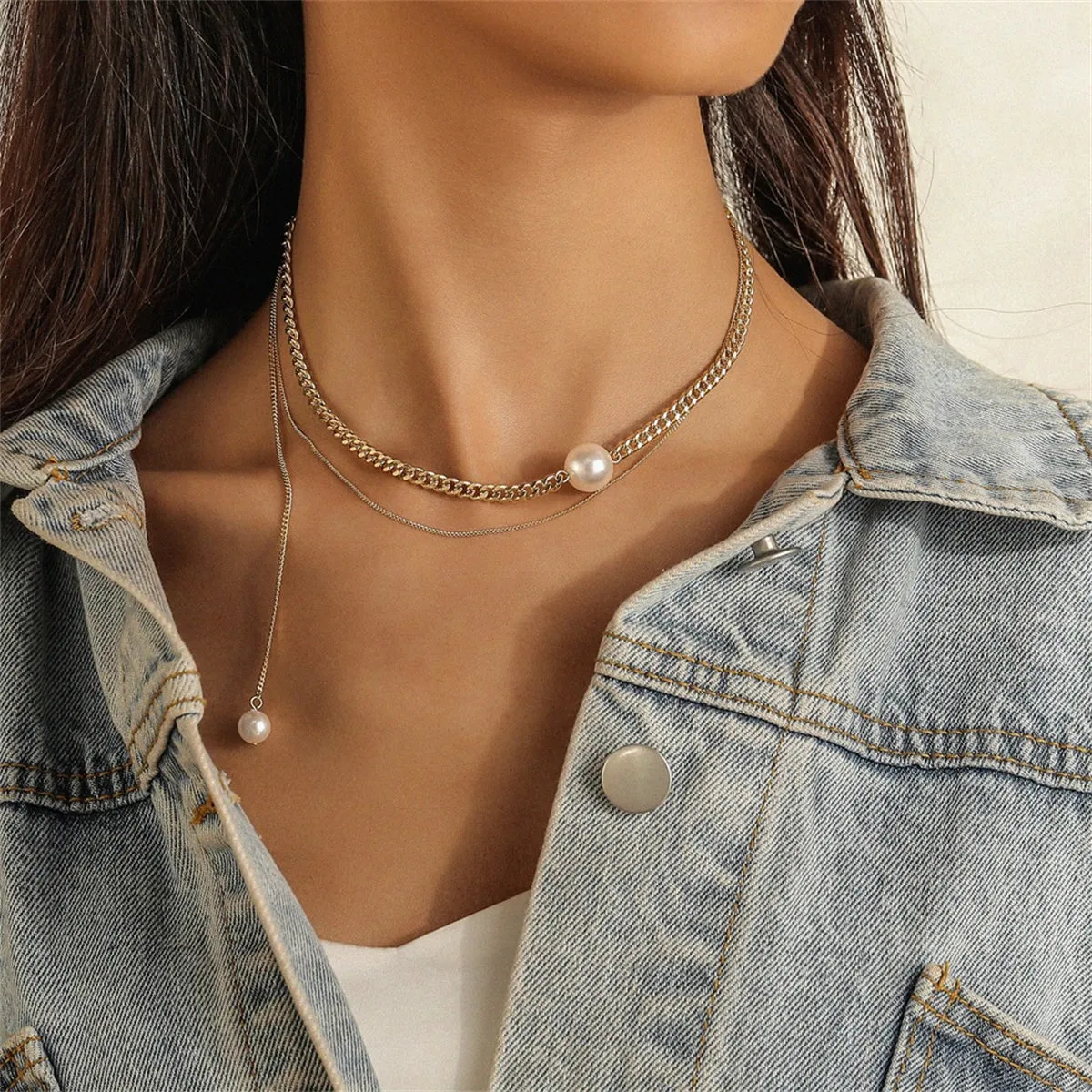 Pearl & 18K Gold-Plated Layered Drop Choker Necklace